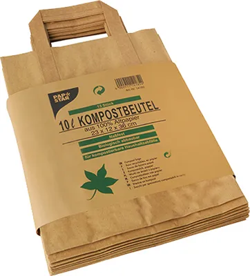 Immagine prodotto di PapStar 14185 Sacco per compost da 10 litri, carta con manico, marrone, stampato
