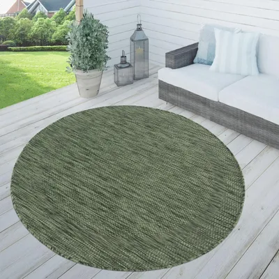 Produktbild von TT Home In-& Outdoorteppich Wetterfest Terrasse Küche Modern Mit Umrandung Unifarben Größe 120 cm Rund