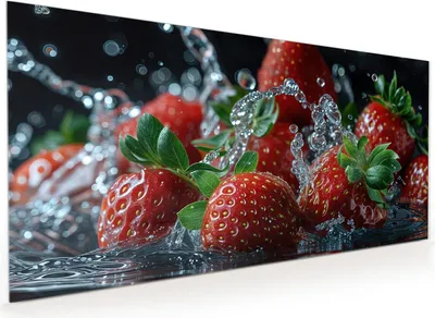 Produktbild von Küchenrückwand Spritzschutz Glas mit Motiv Frische Erdbeeren 40 x 40 cm