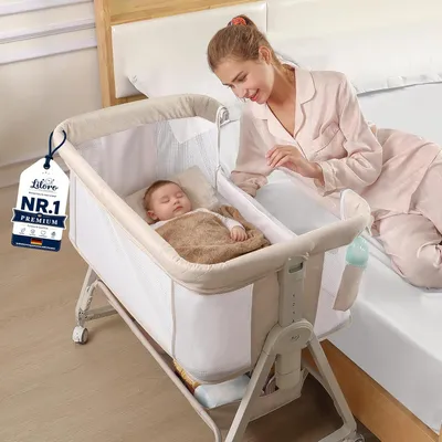 Produktbild von 4-in-1-Baby-Beistellbett mit Wiegefunktion und Stubenwagen, 6-fach höhenverstellbar, mit 360°-Netz für Neugeborene bis 12 Monate