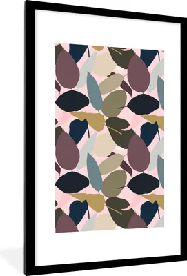 Produktbild von MuchoWow® Gerahmtes Poster Tropisch - Blätter - Rosa 60x90 cm - Poster mit Schwarzem Bilderrahmen Wandposter Rahmen Foto Bilder - Dekoration - Wandposter Wohnzimmer - Hochwertig