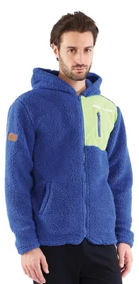 Produktbild von Sorbetto Herren modische Fleccejacke mit Kapuze und Reißverschluß, Blau mit Coulorblocking, Gr. XL-XXL