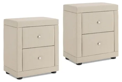 Image de 2 Tables de chevet Table de nuit Table d'appoint Chambre Tissu Beige Table de lit Guéridon de nuit