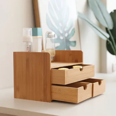Produktbild von Decopatent® Luxus Make-up Organizer mit 3 Schubladen - Kosmetik Organizer Make-up mit Schublade - Bambusholz - Kosmetikhalter