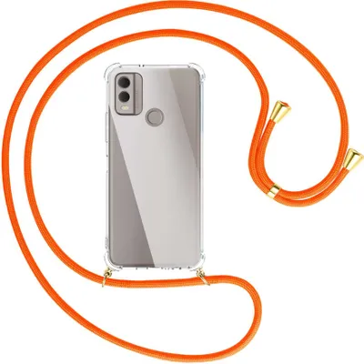 Produktbild von Handykette Backcover-Schutzhülle mit Band (Metall goldfarben) für Nokia C22 4G (6.5'') - neonorange