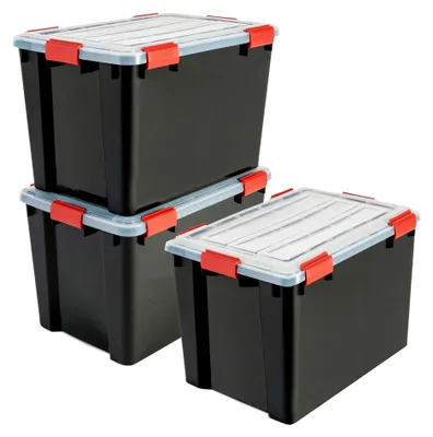 Image de Boîtes de rangement en plastique étanches, de la marque Iris Ohyama, capacité de 70 litres, lot de 3, avec couvercles