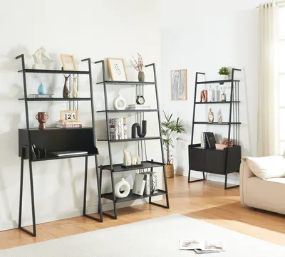 Produktbild von Möbelset ‘Storfjord’ 3-tlg. 1x Schreibtisch und 2x Leiterregal Metall Schwarz