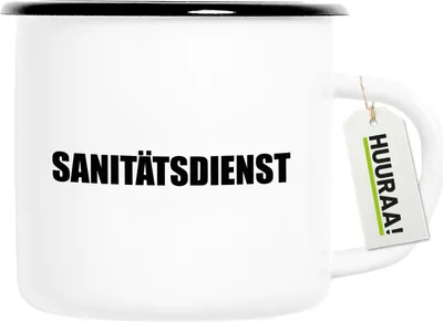 Produktbild von Huuraa Emaille Tasse Sanitätsdienst Schriftzug 300ml Vintage Campingbecher Geschenkidee
