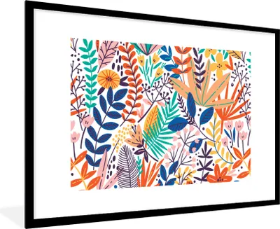 Produktbild von MuchoWow® Gerahmtes Poster Sommer - Pflanzen - Blätter - Muster 90x60 cm - Poster mit Schwarzem Bilderrahmen Wandposter Rahmen Foto Bilder - Wanddekoration - Fotos