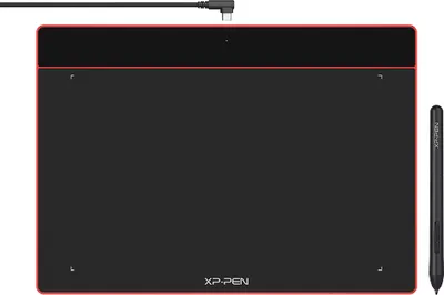 Produktbild von XP-PEN Deco Fun L 10x6 Zoll Grafiktablett Stift Tablet Stift mit 8192 Druckstufen& 60° Tilt drawing tablet OSU Spiel kompatibel mit Android, Chromebook, Linux (Rot)