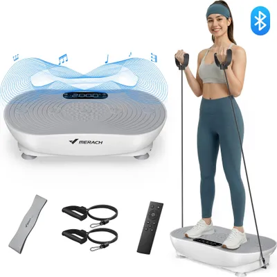 Image de Plateforme Vibrante MERACH, 99 Niveaux, Bluetooth, Télécommande, LED, Perte de Poids, Tonification Musculaire, Exercice Complet, Double Mode, 158KG