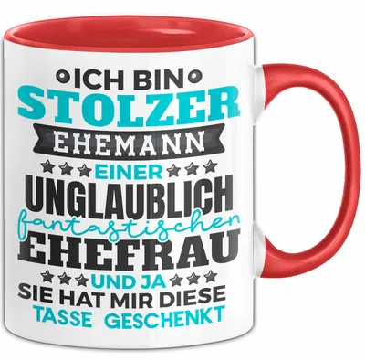 Produktbild von Ehemann Tasse Geschenk Ich Bin Stolzer Ehemann Geschenkidee Lustiger Spruch Becher (Rot)