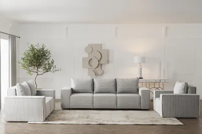 Produktbild von Sofaset Designersofa ESTELLE 3-2-1 mit Schlaffunktion in Stoff Poso Hellgrau
