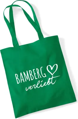 Produktbild von Huuraa Jutebeutel Bamberg verliebt 10 Liter Kelly Green Baumwolle Tasche Geschenkidee