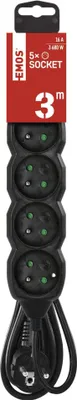 EMOS Prodlužovací kabel 3 m / 5 zásuvek / černý / PVC / 1,5 mm2, PC0513R
