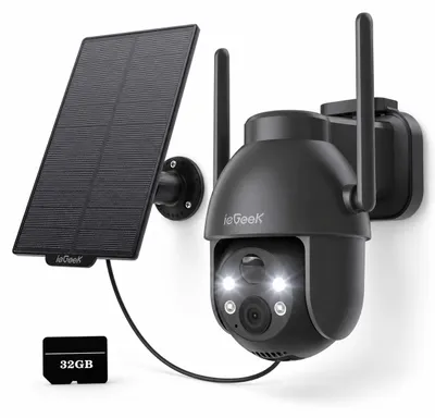 Produktbild von ieGeek 2K 3MP HD Solar überwachungskamera Aussen mit 32GB PIR Bewegungsmelder WLAN Kamera Akku IP Kamera 360° PTZ Farbnachtsicht 2 Wege Audio