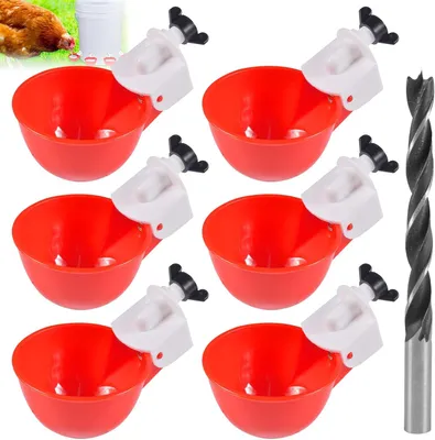 Produktbild von 6 Stücke Hühnertränke Automatische Geflügeltränke Hühnerwasserspender DIY Hühnerwasserbecher Geflügeltränke für Hühner,Tränke Hühnerzubehör Wasserspender-Set mit Bohrer für Huhn,Ente,Gans,Pute,Taube