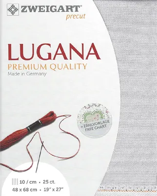 Zdjęcie produktu dla Tkanina o splocie parzystym LUGANA Zweigart, wstępnie przycięta 25 ct. 3835 kolor 7011 jasnoszary, tkanina do haftu 48x68 cm