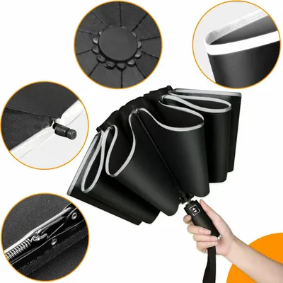 Produktbild von Taschenregenschirm Groß Sturmfest, Umgekehrter Faltschirm für Herren und Damen, 210T Teflon-Beschichtung 105 cm Spannweite 12 Rippen Schirm