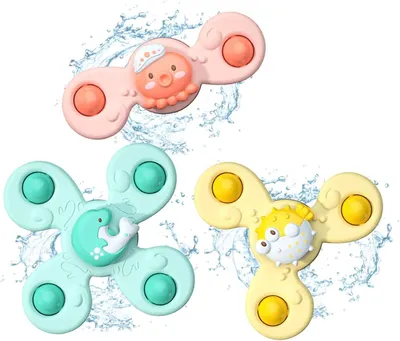 Produktbild von 3 Stück Badewannen-Spinner – Drehender Saugnap-Spielzeug – Fidget-Spinner – Sinnesanregendes Spielzeug für Kleinkinder im Alter von 1-3 Jahren