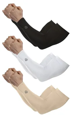 Produktbild von Kühlende Arm-Ärmel 3 Paar UV-Schutz für Radfahren Laufen Golf Schwarz Weiß Beige