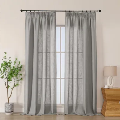 Zdjęcie produktu dla Zasłony z falbanką, imitujące len, kolor szary, zestaw 2 sztuk, wymiary 245x140 cm