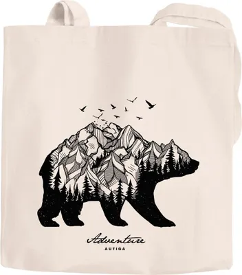 Produktbild von Jutebeutel Bär Berge Wald Abenteuer Bear Mountains Adventure Baumwolltasche Stoffbeutel Autiga® natur unisize