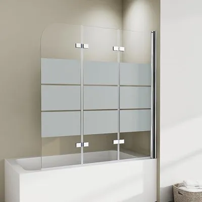 Produktbild von Duschtrennwand für Badewanne 120x140cm Glas Duschwand 3-teilig, Gestreift 180° Faltbar Duschabtrennung Badewannenaufsatz Badewannenfaltwand aus 6mm Sicherheitsglas - Chrom
