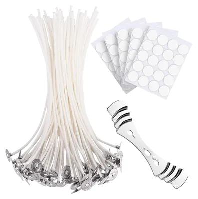 Produktbild von 50 Stück Kerzendochte 15cm mit Kerzendocht Aufkleber für Kerzenherstellung, Candle DIY, Öllampen, Aromatherapie