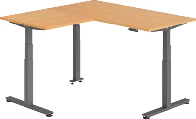 Produktbild von bümö Eckschreibtisch elektrisch höhenverstellbar L-Form - Nachbildung: Buche, Gestell: Graphit, Größe: Eckschreibtisch 160 x 160 cm