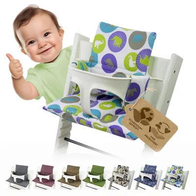 Produktbild von BAMBINIWELT Ersatzbezug, Kissen-Set für Hochstuhl Kinderstuhl Stokke Tripp Trapp, Sitzverkleinerer, DESIGN grüne Elefanten