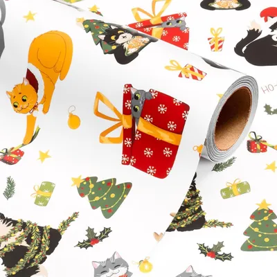 Image de Papier d'emballage, motif chat, pour Noël, dimensions 43 x 5 mètres