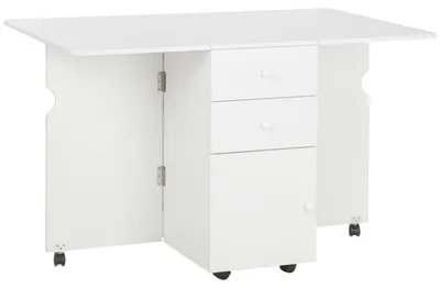 Produktbild von Klappbarer Kš¹chentisch mit 2 Schubladen und Schranktš¹ren, Spanplatte, 120 x 80 x 75 cm, wei?
