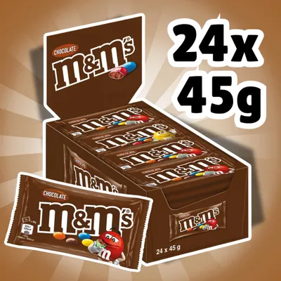 Produktbild von M&M'S Chocolate 24 × 45 g – Milchschokoladen-Dragees im Knuspermantel + Heartforcards Versadnschutz
