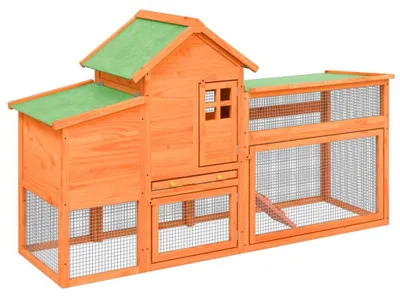 Productafbeelding van Kippenhok Massief Grenenhout - Bruin - 186,5x58,5x113 cm - Voor Kleine Dieren