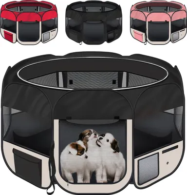 Produktbild von Welpen Laufstall für Hunde & Katzen - Schwarz-Beige