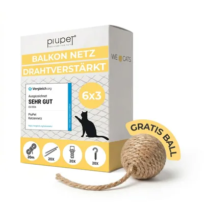 Produktbild von PiuPet® Katzennetz Drahtverstärkt I 6x3m I schwarz I Befestigungsset inklusive I Katzennetz für Balkon | Katzengitter Fenster | Katzen Fensterschutz