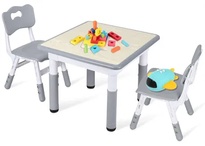 Produktbild von Eikuavons Höhenverstellbare Kindersitzgruppe, Grau Holzoptik, 60 x 60 cm, 2 Stühle