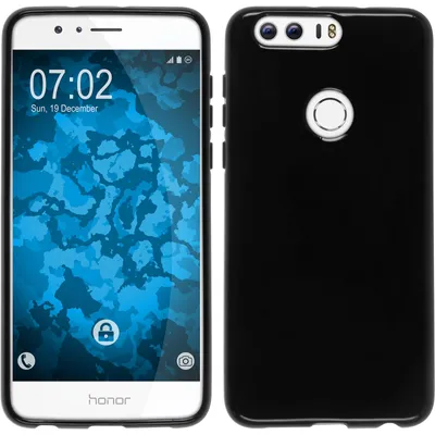 A black phone case is shown next to a smartphone displaying its lock screen.