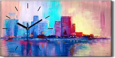 Produktbild von Leinwand Wanduhr Wandkunst Uhr Geräuschlos 60x30 Landschaft Stadt bunte Wasser - schwarze Hände