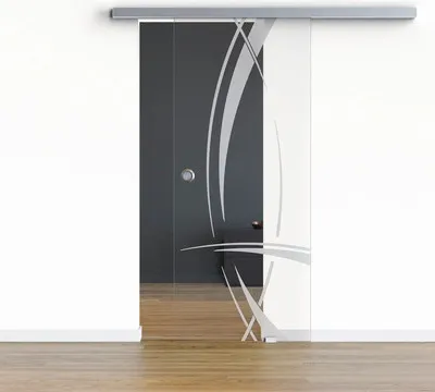 Produktbild von Pertura Glasschiebetür Komplettset Glera Tangle 01 775x2175 mm Rechts inkl.Beschlag Selir Aluminium Edelstahloptik,Griff