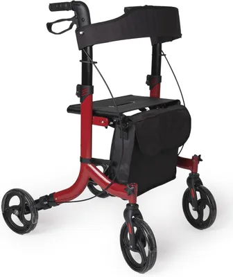 Immagine prodotto di Depliant per deambulatori Vitalk Pro SC5023B, deambulatore pieghevole in alluminio leggero per anziani, con freni, sedile, cestino e 4 ruote