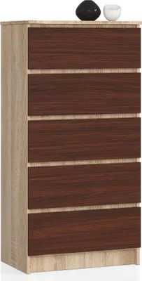 Image de Commode K60 élégante avec 5 tiroirs en chêne Sonoma et couleur wengé pour un rangement moderne