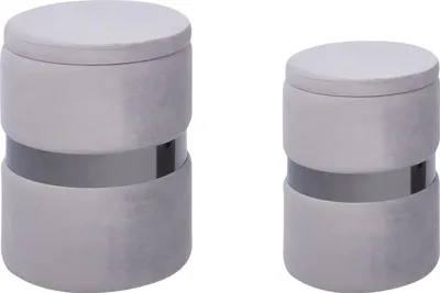 Produktbild von BELIANI Pouf Hellgrau Samt mit Stauraum Rund Glänzendes Metall Flur Wohnzimmer Salon Schlafzimmer Deko Sitzhocker