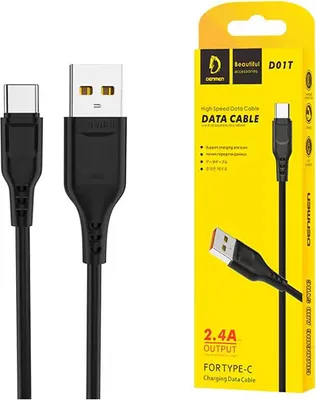 Zdjęcie produktu dla Kabel Usb Typ-C Denmen Czarny 2,4A 1M Usb-C D01T