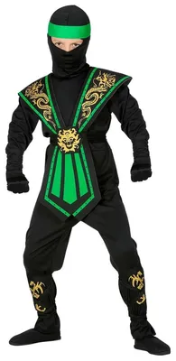 Produktbild von WIDMANN Kinderkostüm Kombat Ninja Overall schwarz/grün Größe 128 / 5-7 Jahre