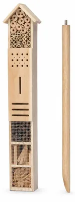 Produktbild von Insektenhotel am Stab – Bienen- und Schmetterlingshotel – 150 cm hoch – Insektenhaus aus Holz für den Garten – Natur, KI-generiertes Bild