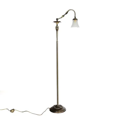 Produktbild von Premium Stehleuchte aus Messing bronziert Floraler Stil E14 bis 40W 230V Glas milchig Stehleuchte mit Lesearm Wohnzimmer Lampe Leuchte innen Bodenleuchte Bodenlampe