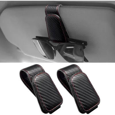 Produktbild von Brillenhalter für Auto Sonnenblende, 2er Set, Magnetisch, Leder, Schwarz (Kohlefasermuster)