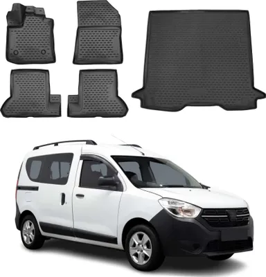 Image de Tapis & bac de coffre Set pour Dacia Dokker 2018-2021 Caoutchouc TPE Noir 5x